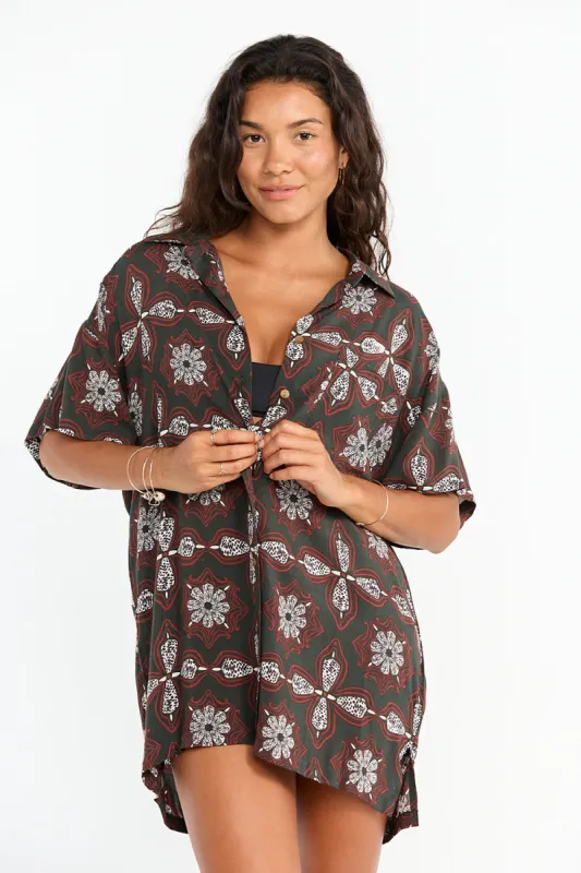 Benoa Swim Aloha Shirt Dress in Kaleido- Last One sold by Society Bikini