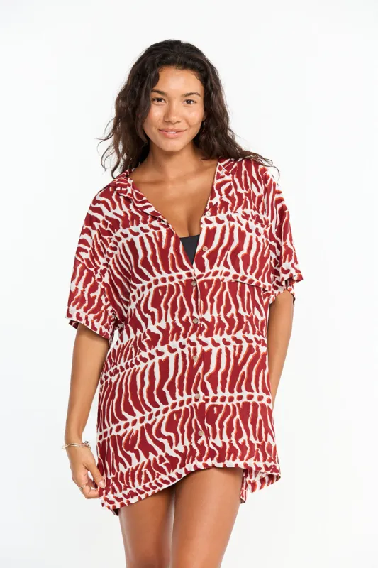 Benoa Swim Aloha Shirt Dress in Miter sold by Society Bikini