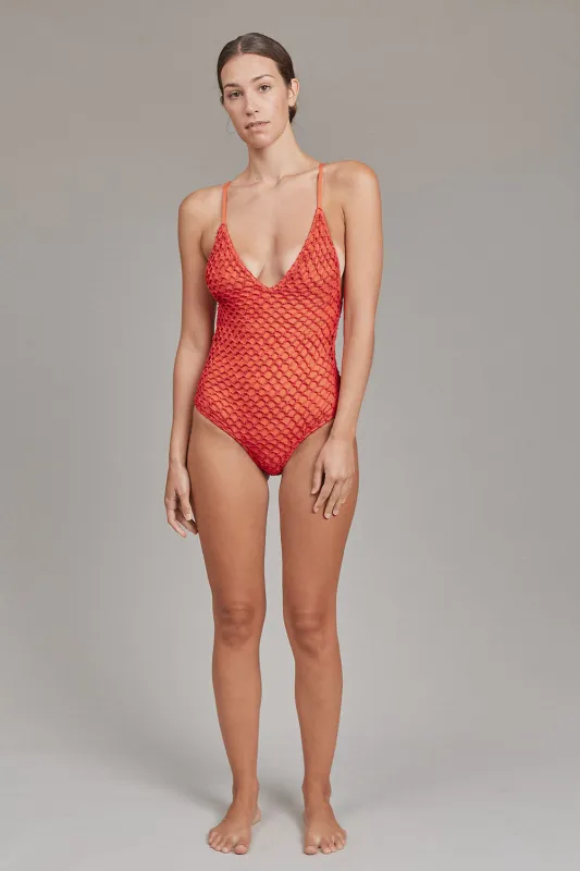 ACACIA Spring 2025 Clea Crochet One Piece in Saffron sold by Society Bikini