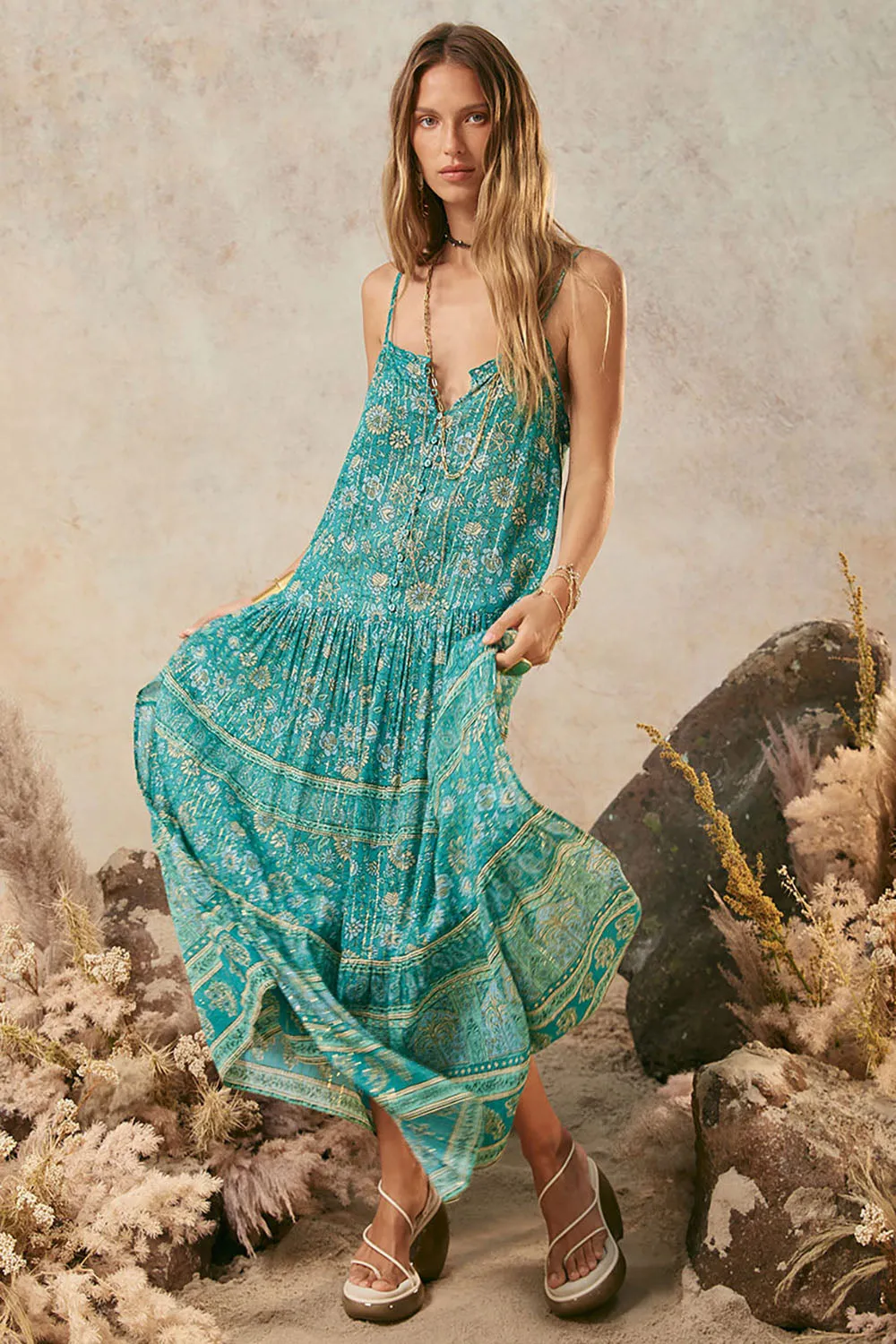 SPELL Elysian Strappy Maxi Dress in Jade sold by Society Bikini product image thumbnail 3