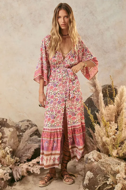 SPELL Elysian Gown in Petunia sold by Society Bikini