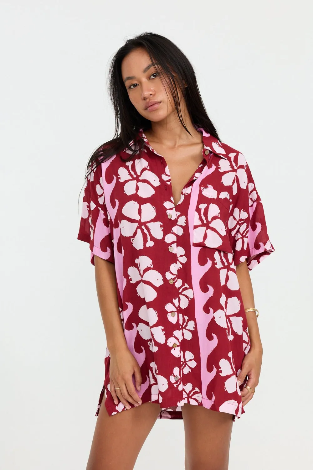 Benoa Swim Aloha Shirt Dress in Papeete sold by Society Bikini