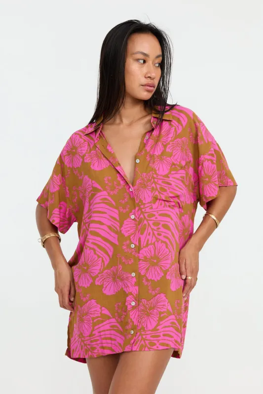 Benoa Swim Aloha Shirt Dress in Garden sold by Society Bikini