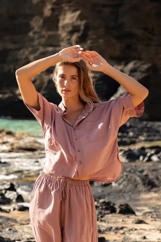 Mai Dylan Crop Top in Rosewood sold by Society Bikini