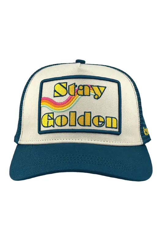 Soulbyrd Stay Golden Trucker Hat in Teal sold by Society Bikini
