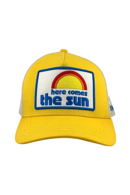 Soulbyrd Here Comes the Sun Trucker Hat in Yellow sold by Society Bikini