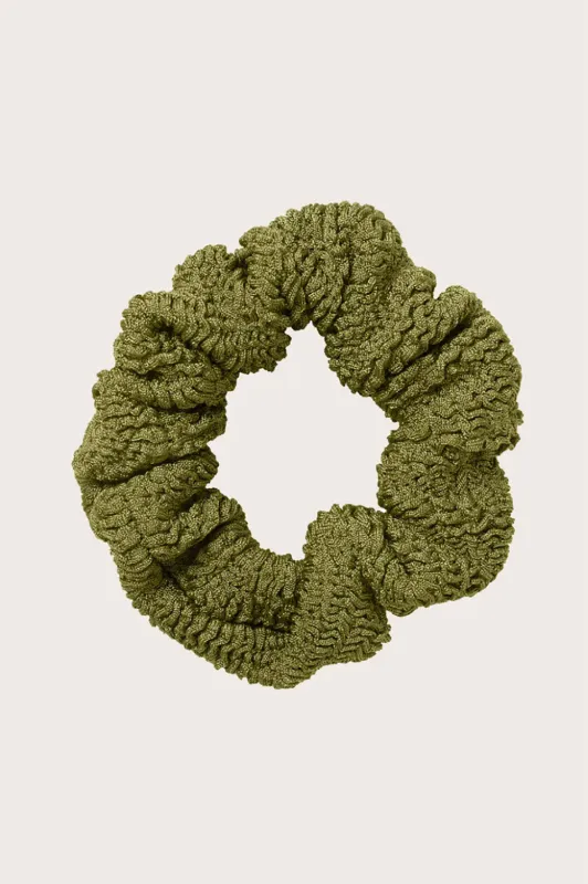 Hunza G Hair Scrunchie in Metallic Moss made by Hunza G
