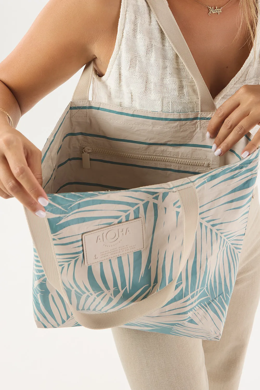 ALOHA Collection Reversible Areca Tote in Tide/Sandstone sold by Society Bikini product image thumbnail 4