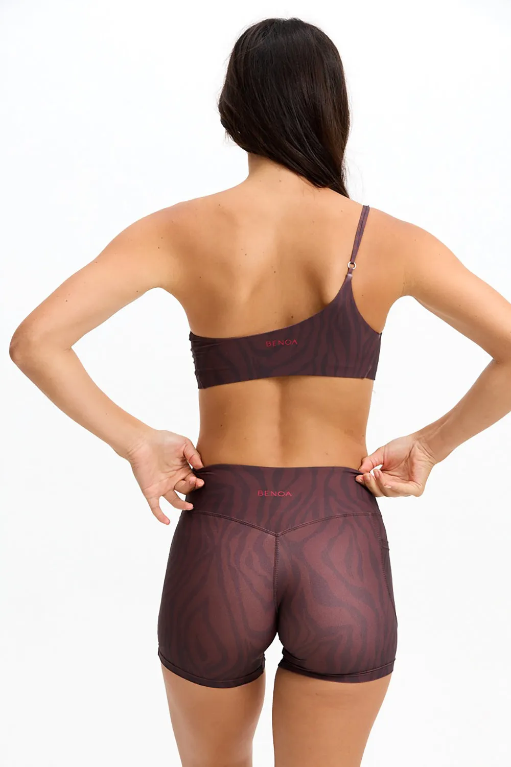 Benoa Active One Shoulder Sports Bra in Chocolate Zebra sold by Society Bikini product image thumbnail 3