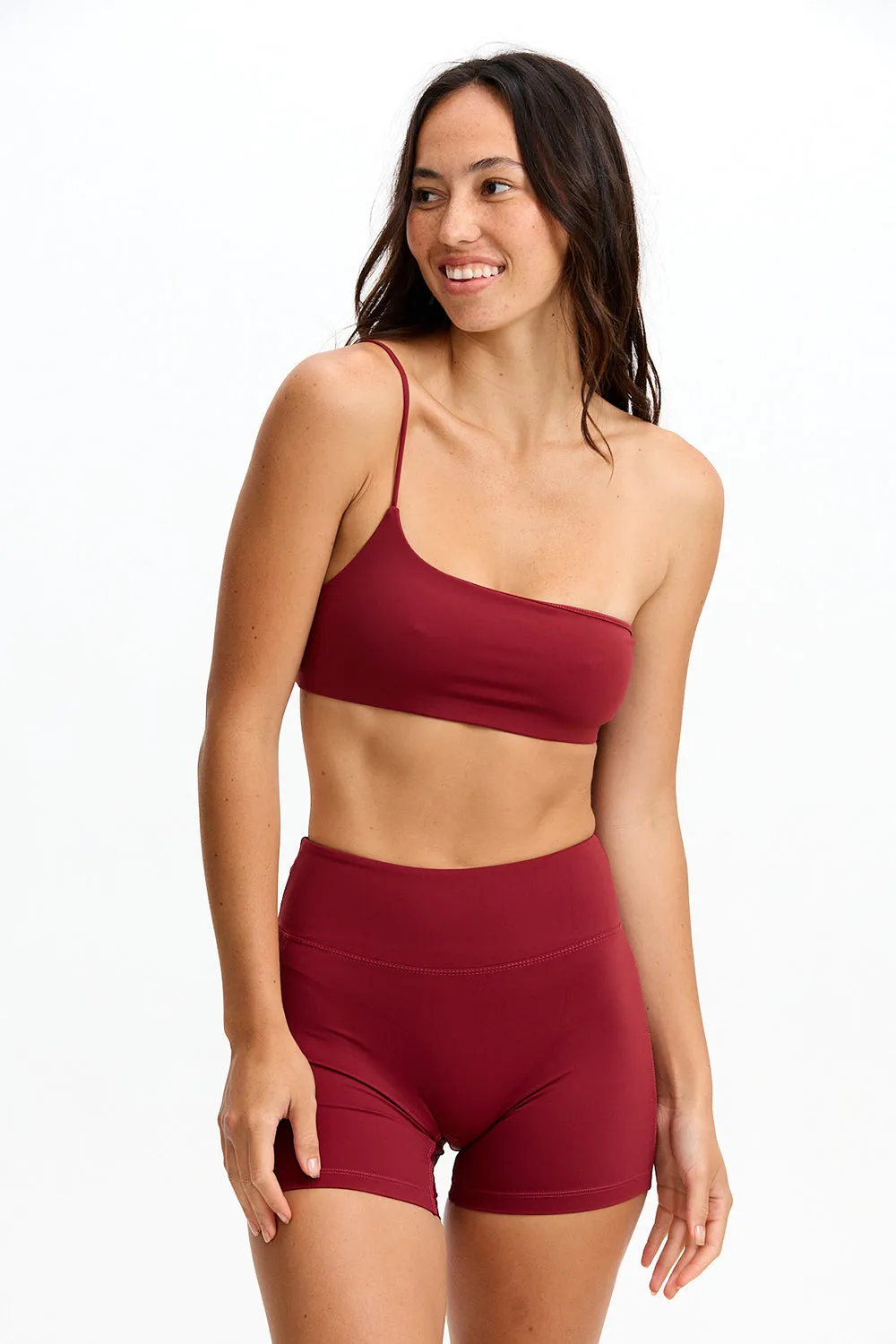 Benoa Active One Shoulder Sports Bra in Cherry sold by Society Bikini