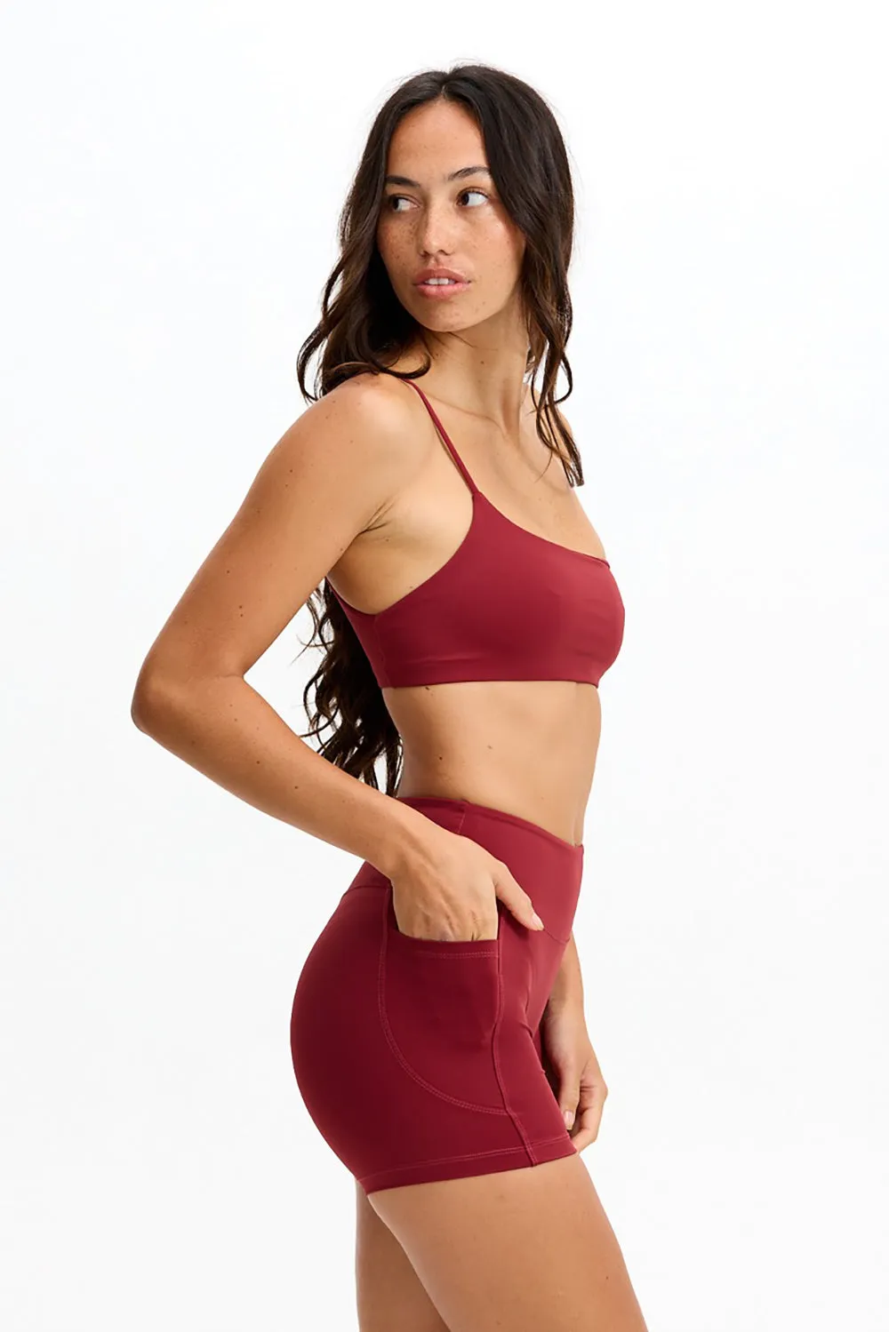Benoa Active One Shoulder Sports Bra in Cherry sold by Society Bikini product image thumbnail 2