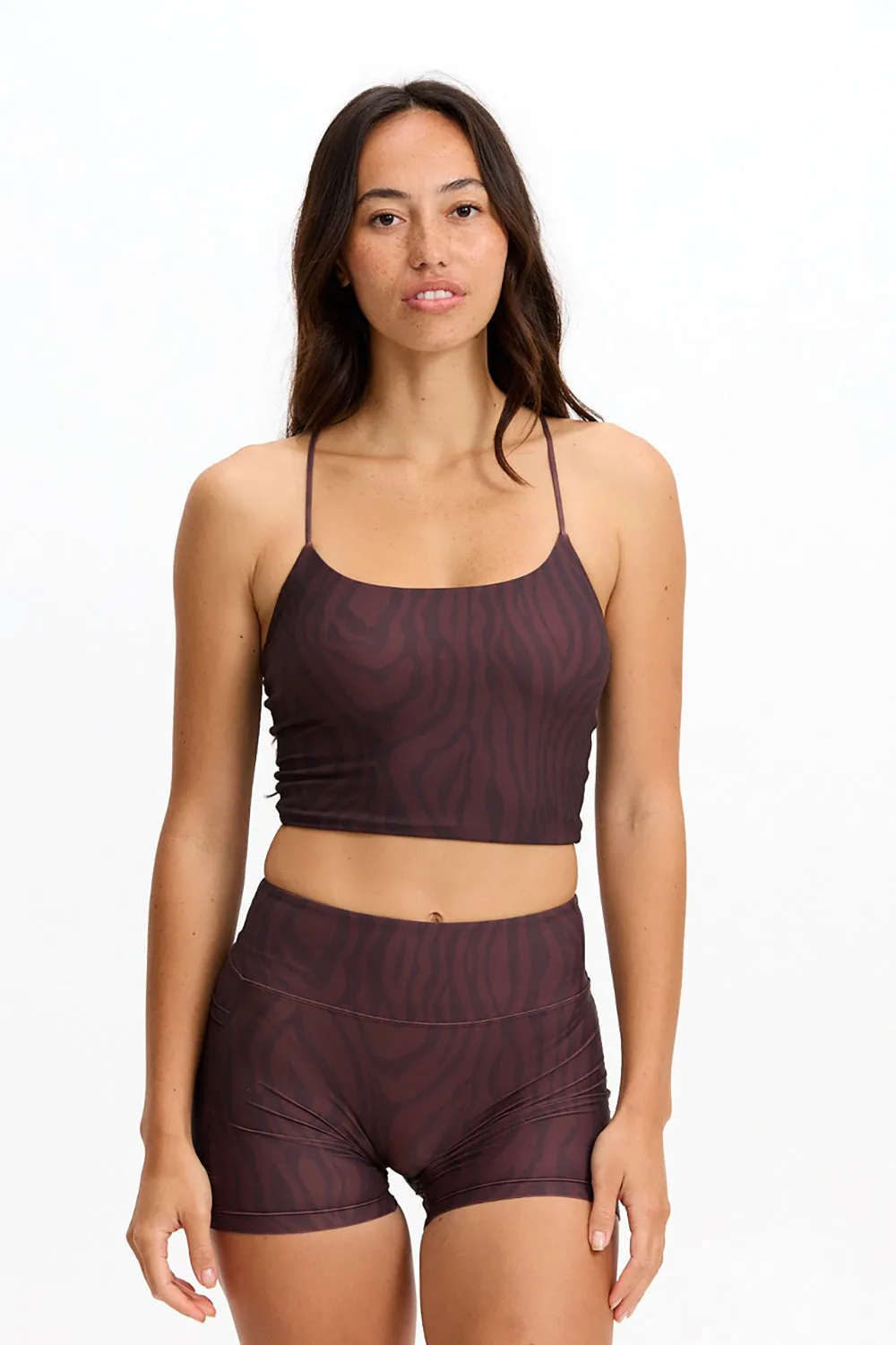 Benoa Active Crossback Tank in Chocolate Zebra sold by Society Bikini