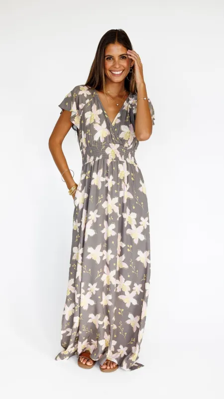 Orchid Blooms / Moana Maxi Dress / Coconut Husk sold by Society Bikini