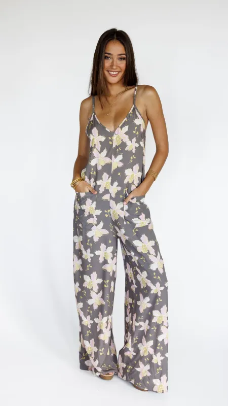 Orchid Blooms / Haiku Jumpsuit / Coconut Husk sold by Society Bikini