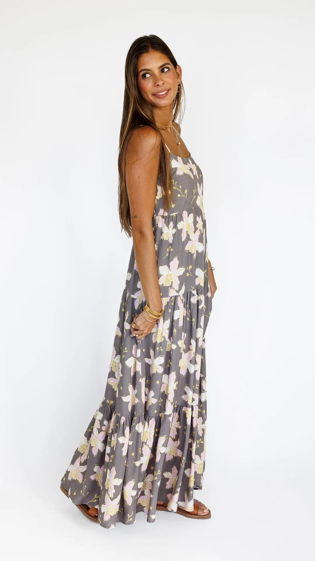 Orchid Blooms / Haleiwa Maxi Dress / Coconut Husk sold by Society Bikini product image thumbnail 4