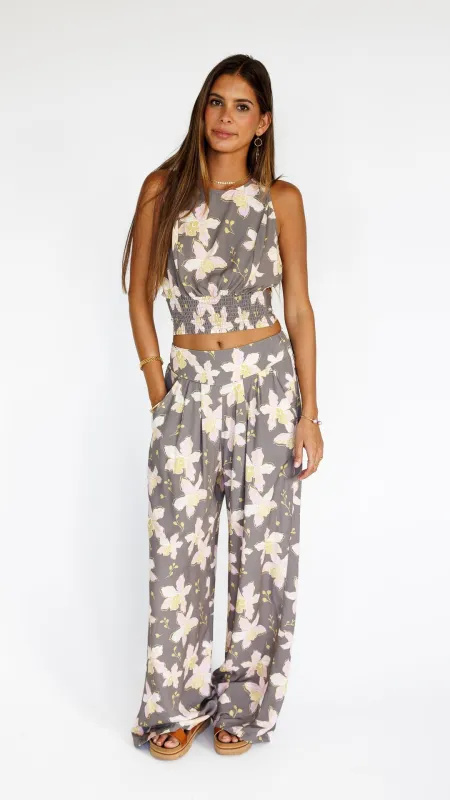 Orchid Blooms / Hoku Tie-Back Top / Coconut Husk sold by Society Bikini