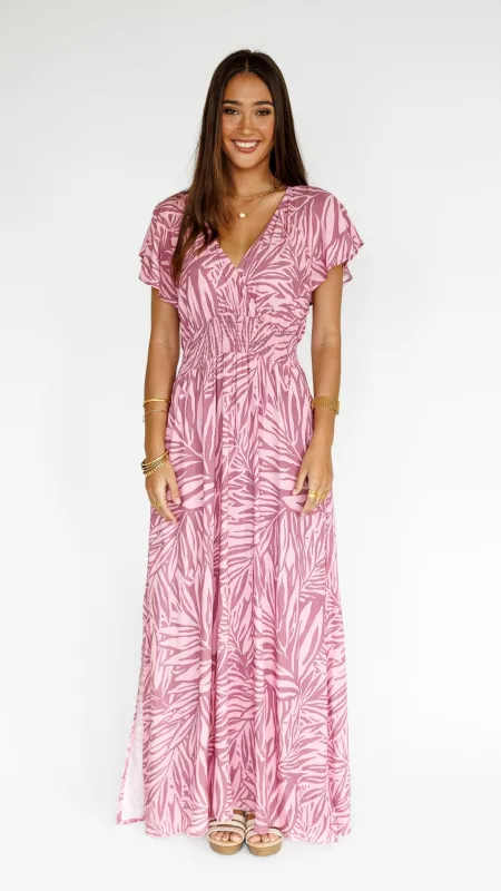 Pretty In Palms / Moana Maxi Dress / Misty Mauve sold by Society Bikini
