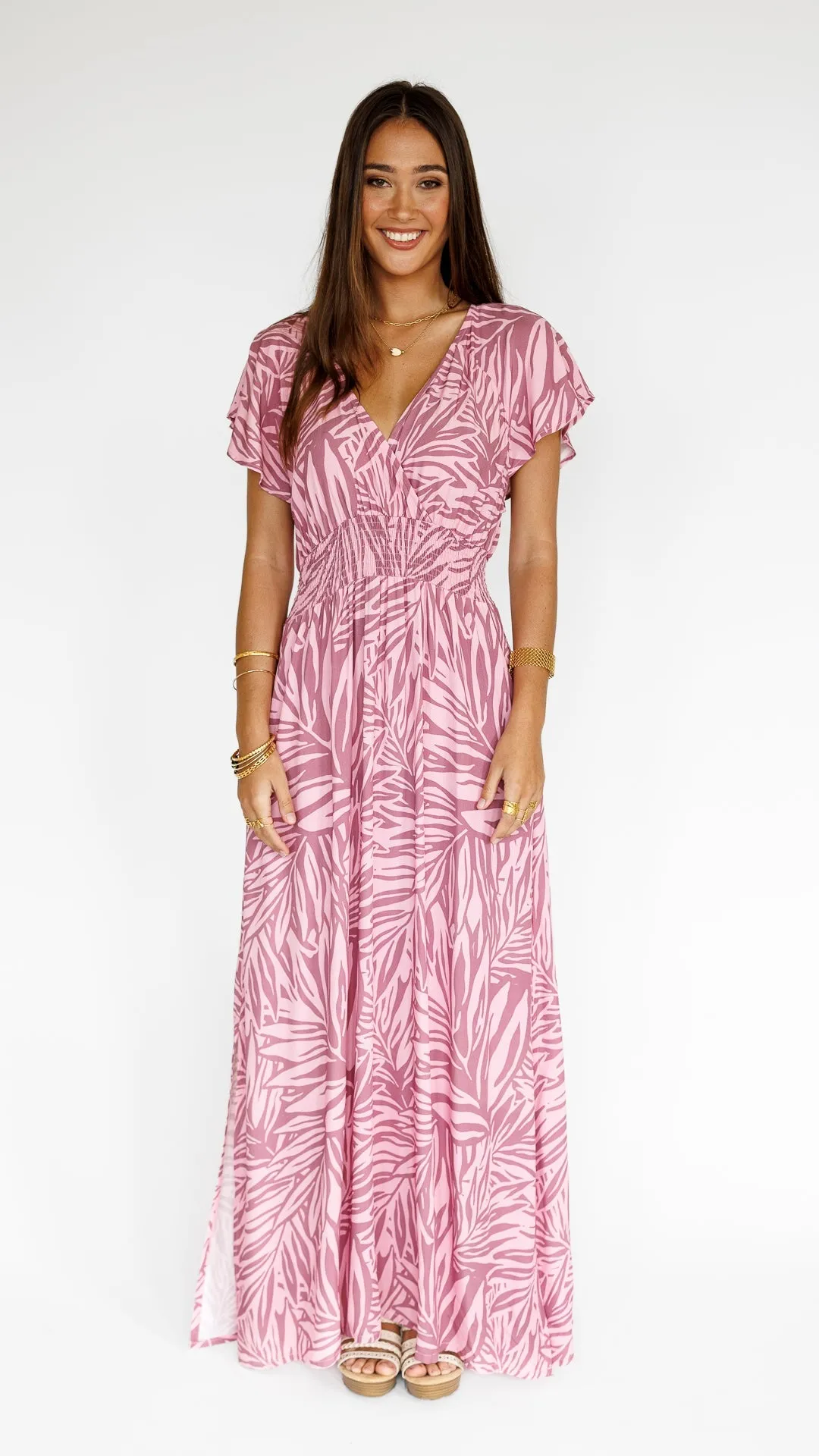 Pretty In Palms / Moana Maxi Dress / Misty Mauve sold by Society Bikini
