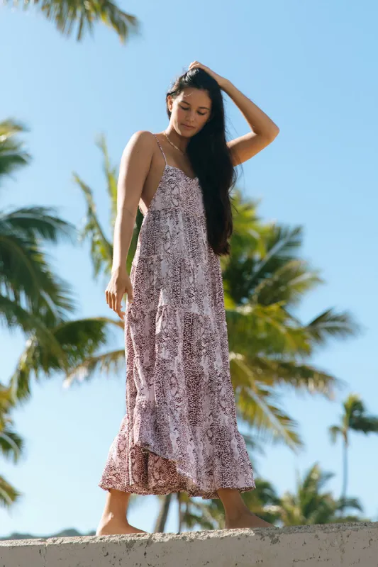 Mai Charlie Midi Dress in Mauve Reptile- Last One sold by Society Bikini