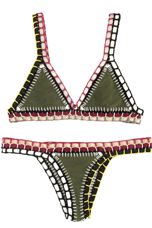 Coccoloba Swim Crochet Bottom in Olive Green sold by Society Bikini