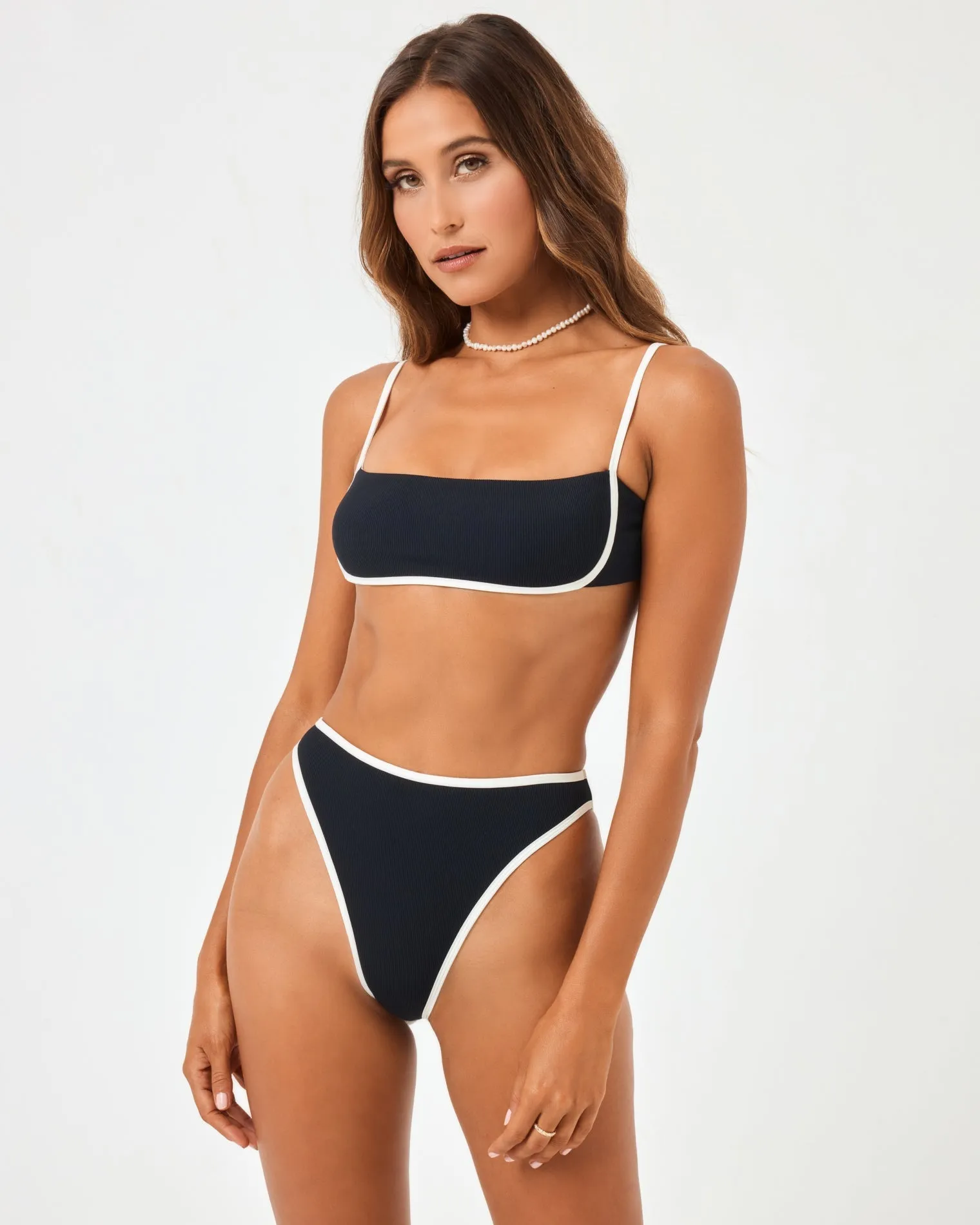 Ribbed Nora Bikini Bottom - Black-Cream sold by Society Bikini product image thumbnail 2