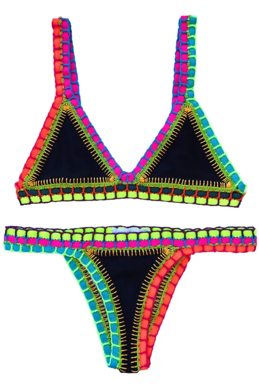 Coccoloba Swim Crochet Top in Black Neon sold by Society Bikini