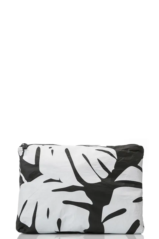 ALOHA Collection Mid Monstera Pouch White on Black sold by Society Bikini