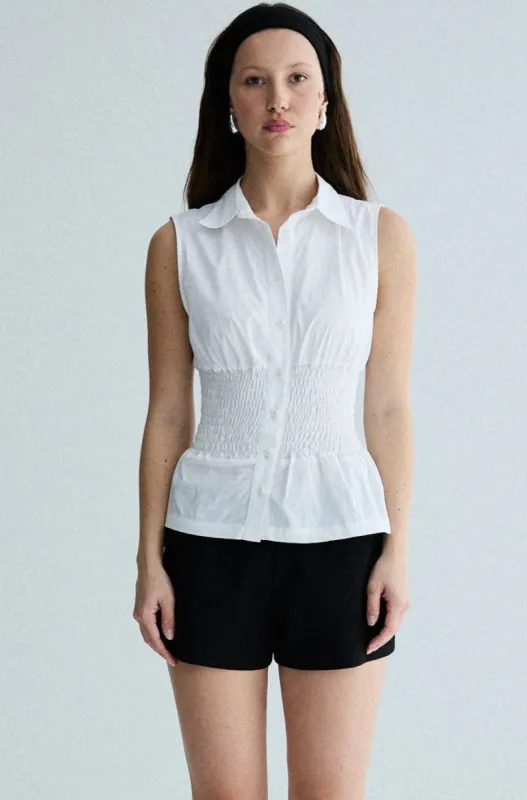 sleeveless shirred shirt - white sold by With Consideration