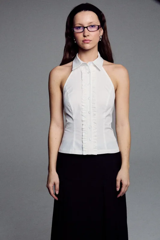 Ruffle Halter Shirt | White sold by With Consideration