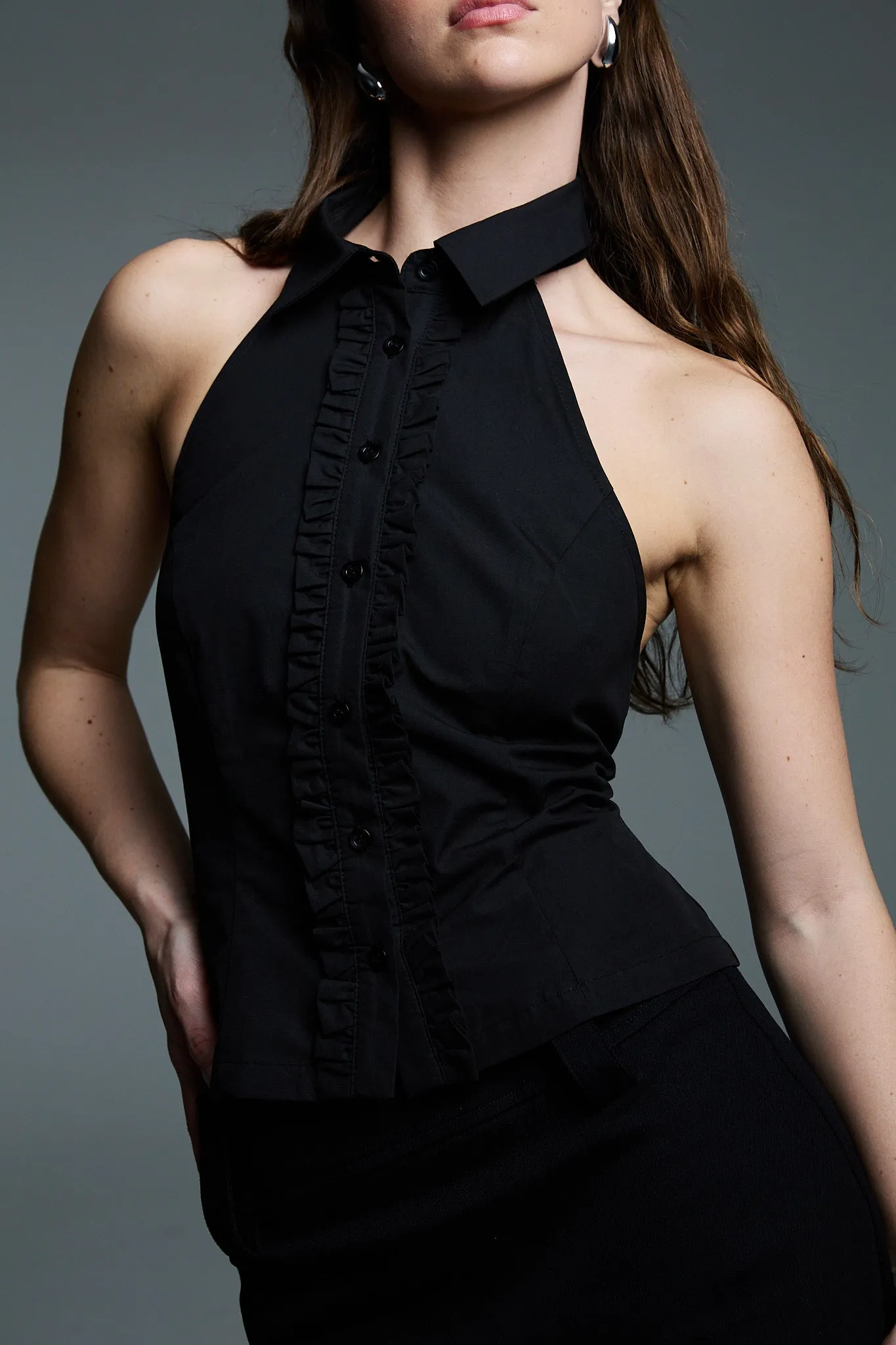 Ruffle Halter Shirt | Black sold by With Consideration product image thumbnail 3
