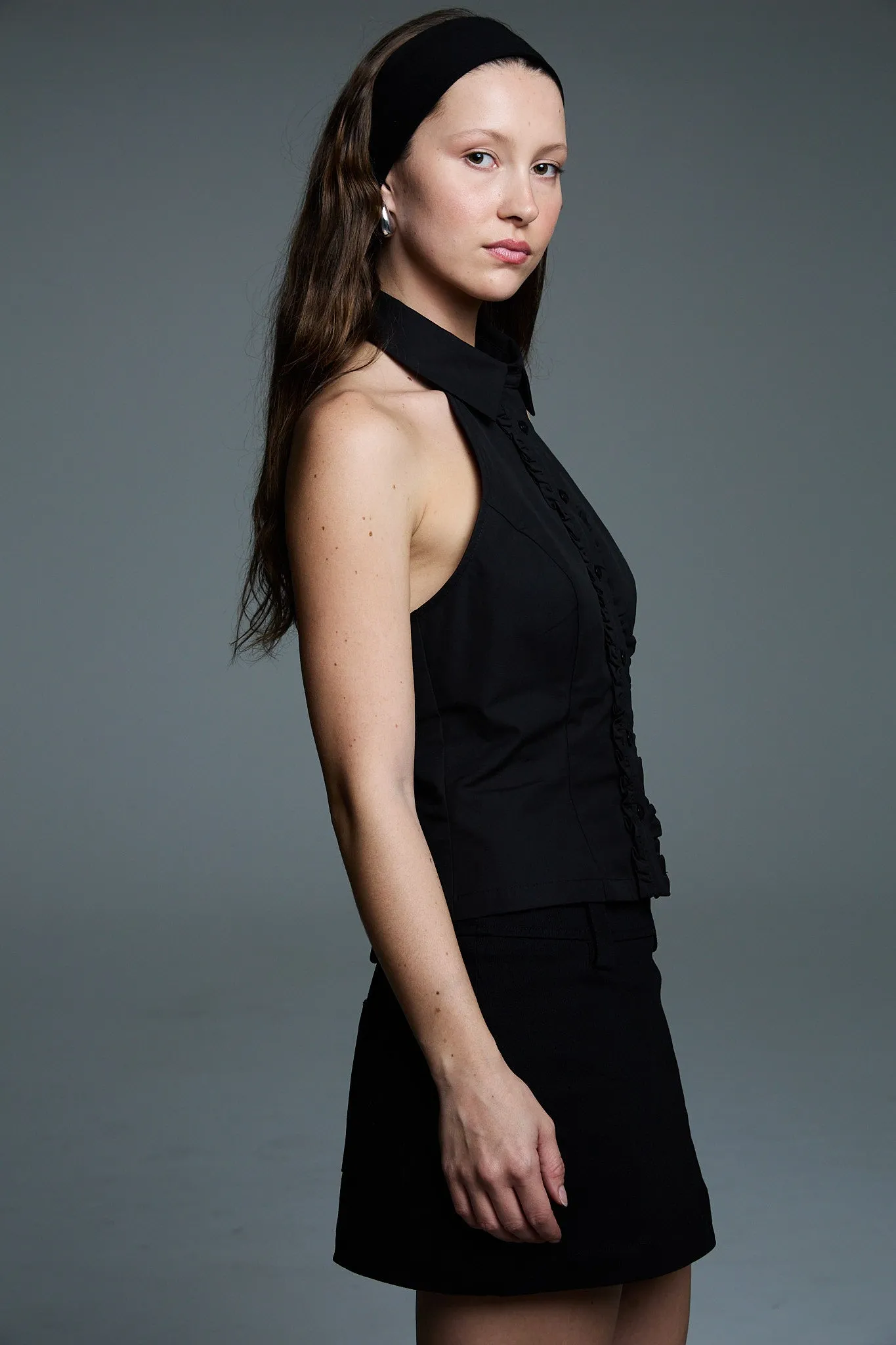 Ruffle Halter Shirt | Black sold by With Consideration product image thumbnail 4
