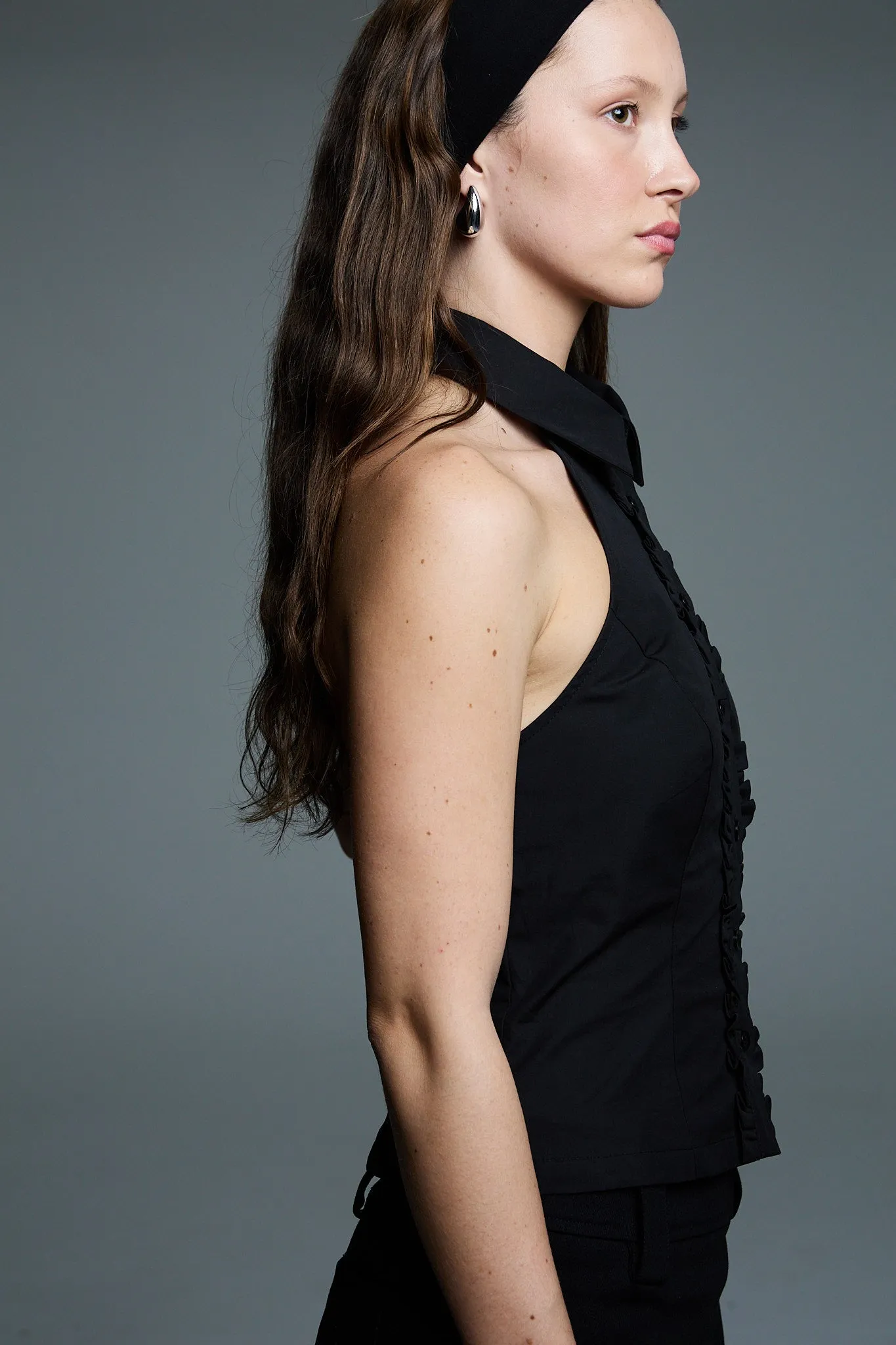 Ruffle Halter Shirt | Black sold by With Consideration product image thumbnail 5