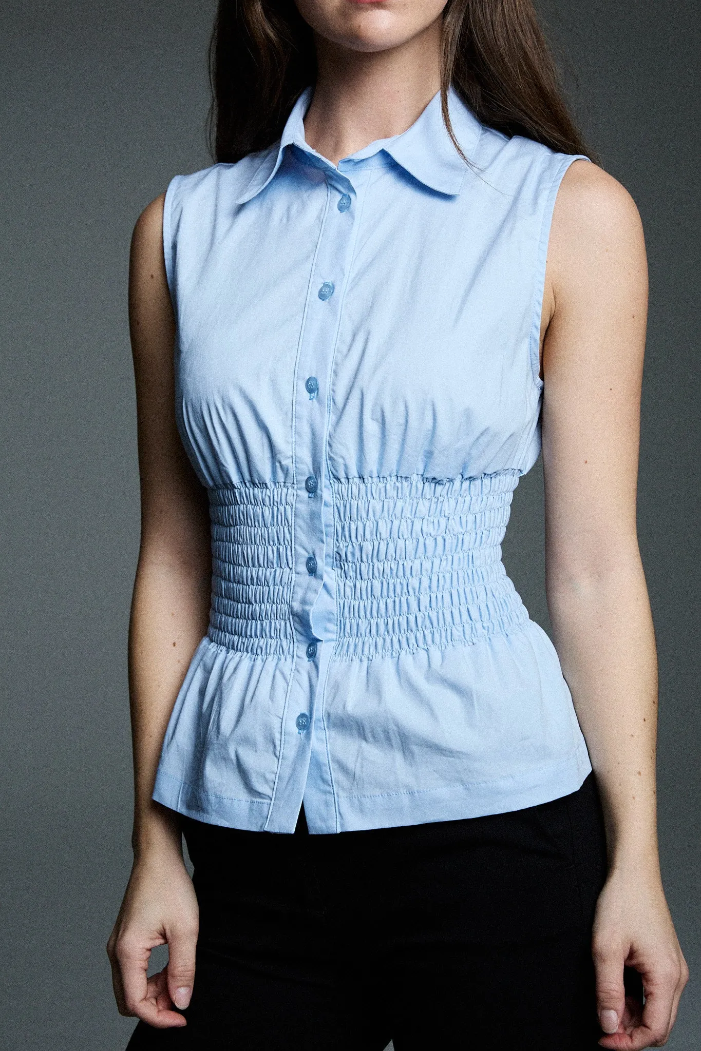 sleeveless shirred shirt - sky blue sold by With Consideration product image thumbnail 4