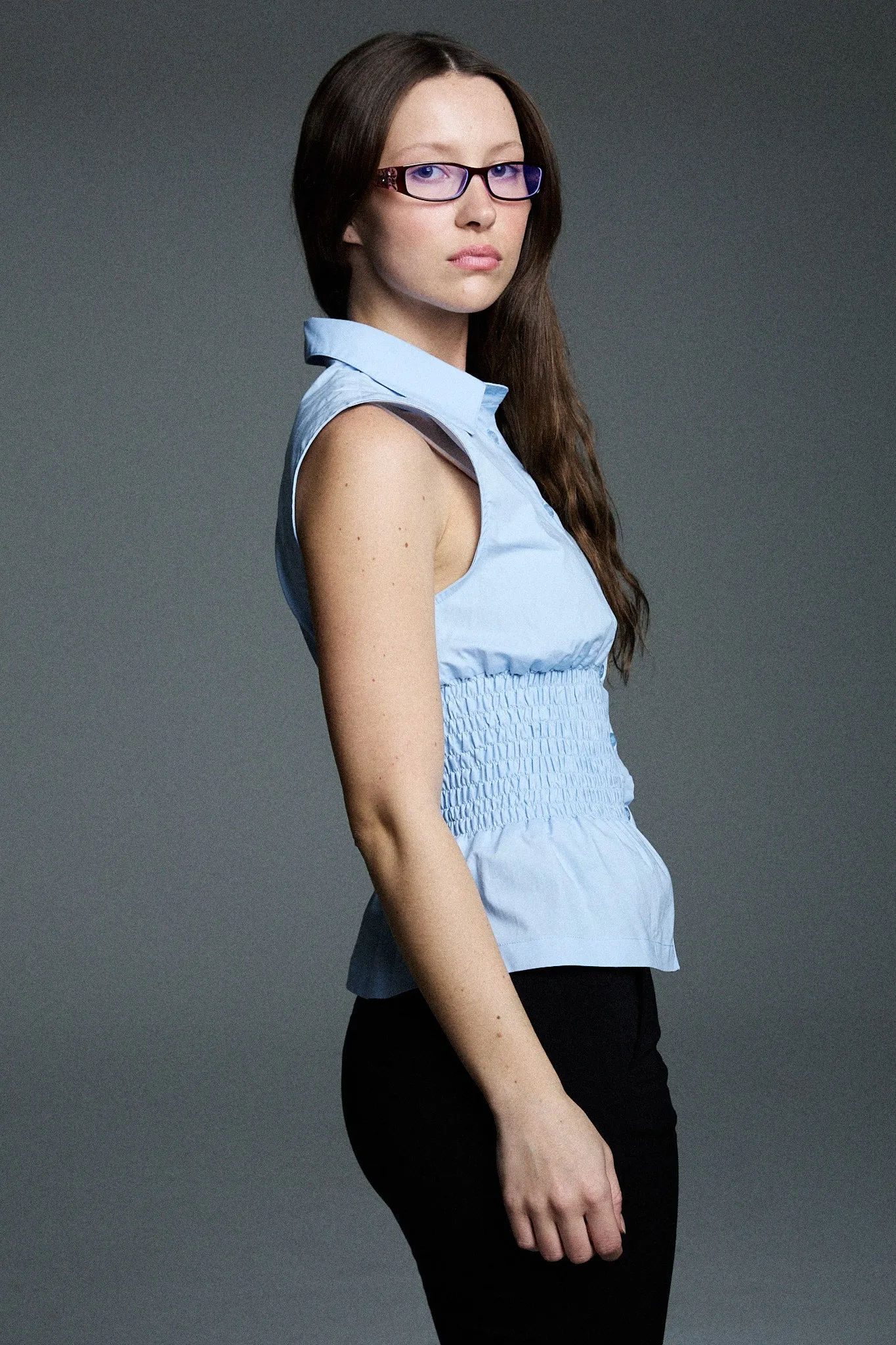 sleeveless shirred shirt - sky blue sold by With Consideration product image thumbnail 2