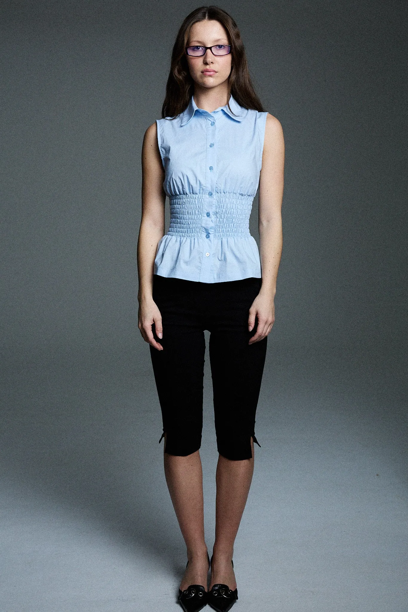 sleeveless shirred shirt - sky blue sold by With Consideration product image thumbnail 5