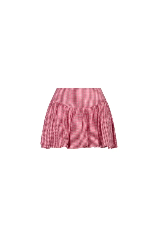 Gingham Bubble Mini Skirt | Cherry sold by With Consideration