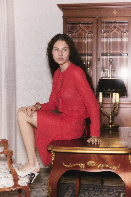 Sheer Ruffle Long Sleeve | Red sold by With Consideration