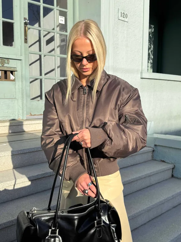 Chocolate Bomber Jacket sold by With Consideration