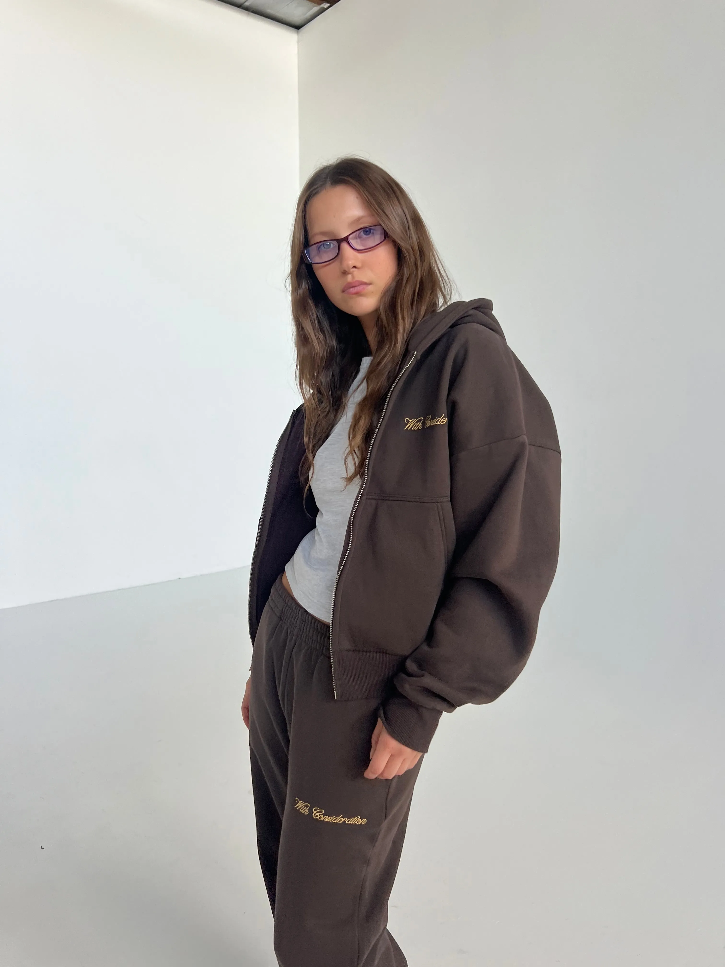 Signature Zip Up Hoodie | Brown sold by With Consideration