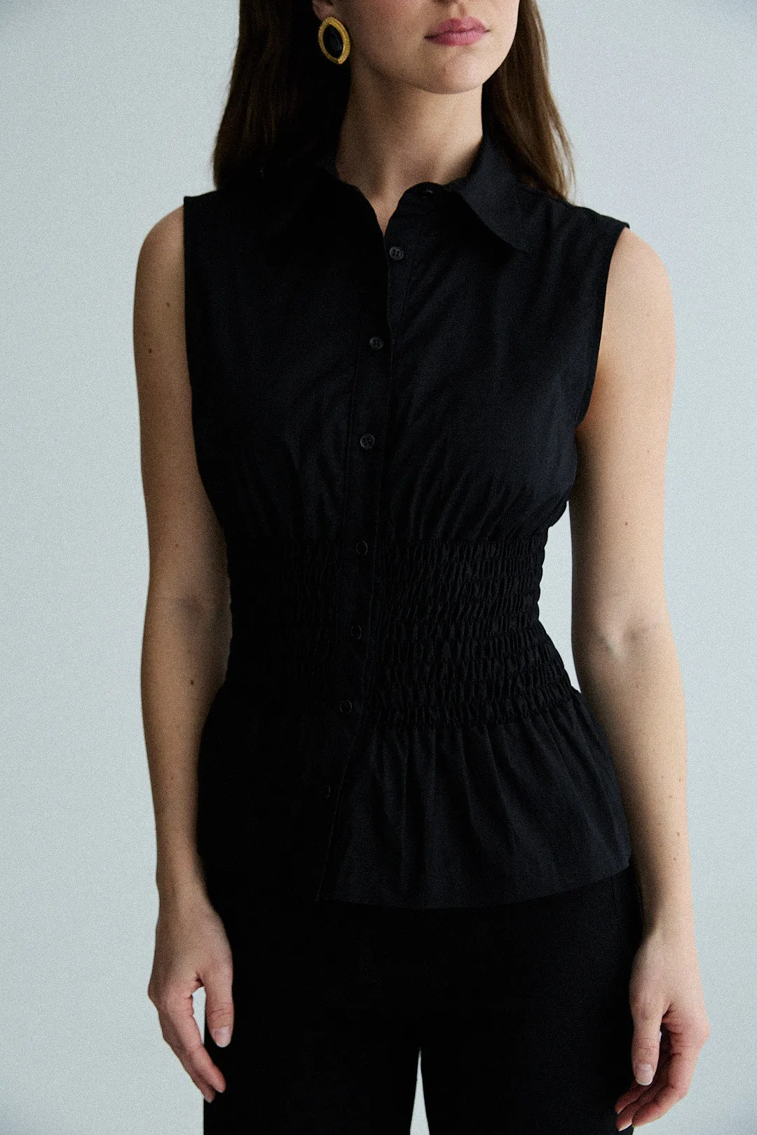 sleeveless shirred shirt - black sold by With Consideration product image thumbnail 2