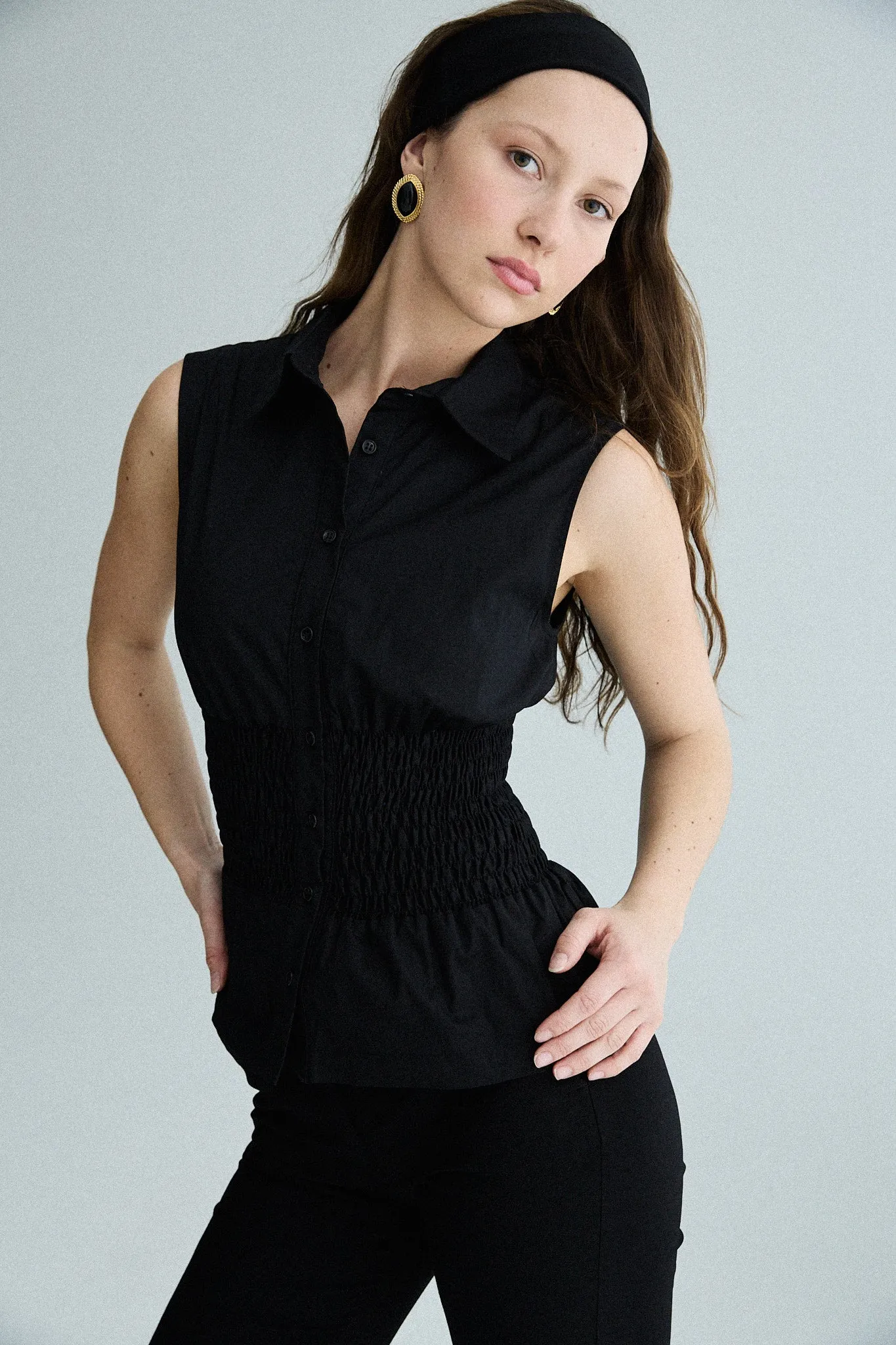 sleeveless shirred shirt - black sold by With Consideration product image thumbnail 3