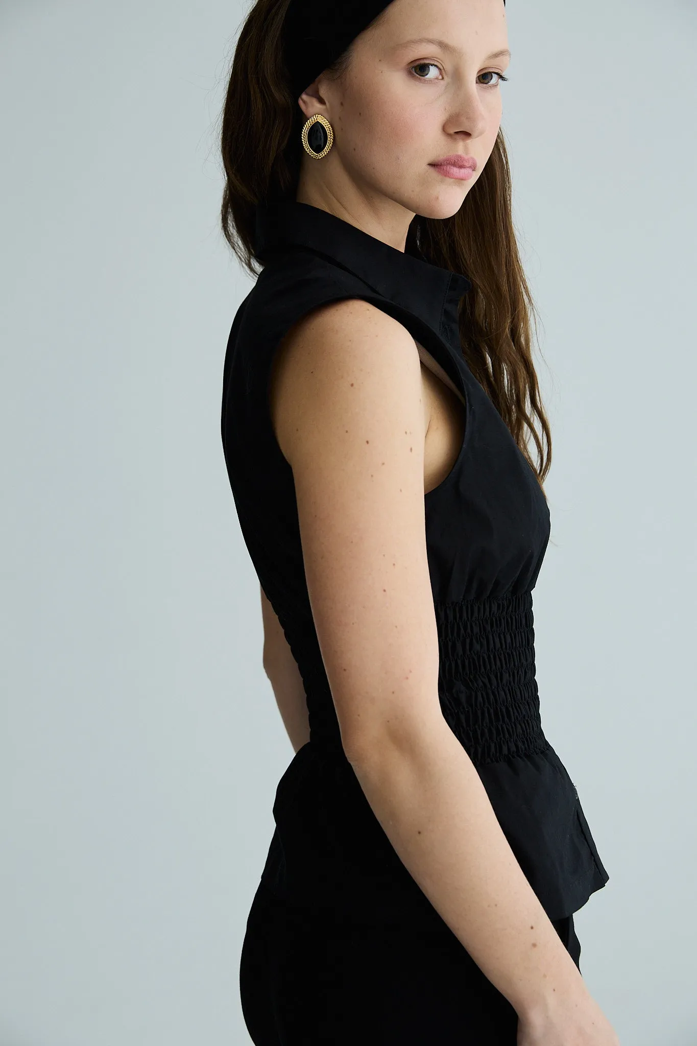 sleeveless shirred shirt - black sold by With Consideration product image thumbnail 4