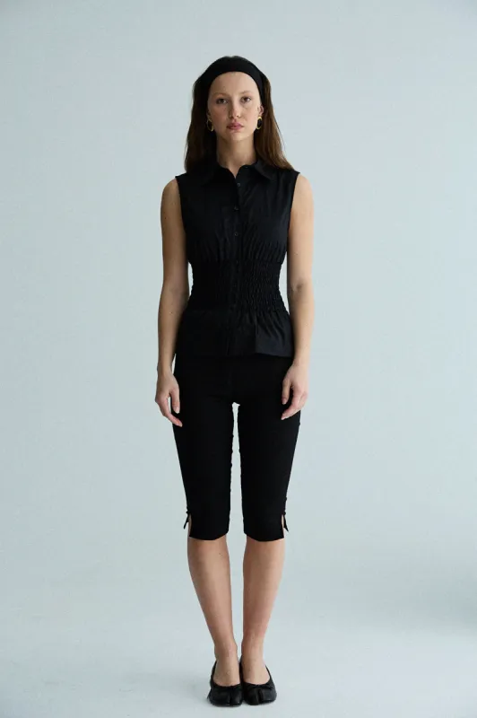 sleeveless shirred shirt - black sold by With Consideration