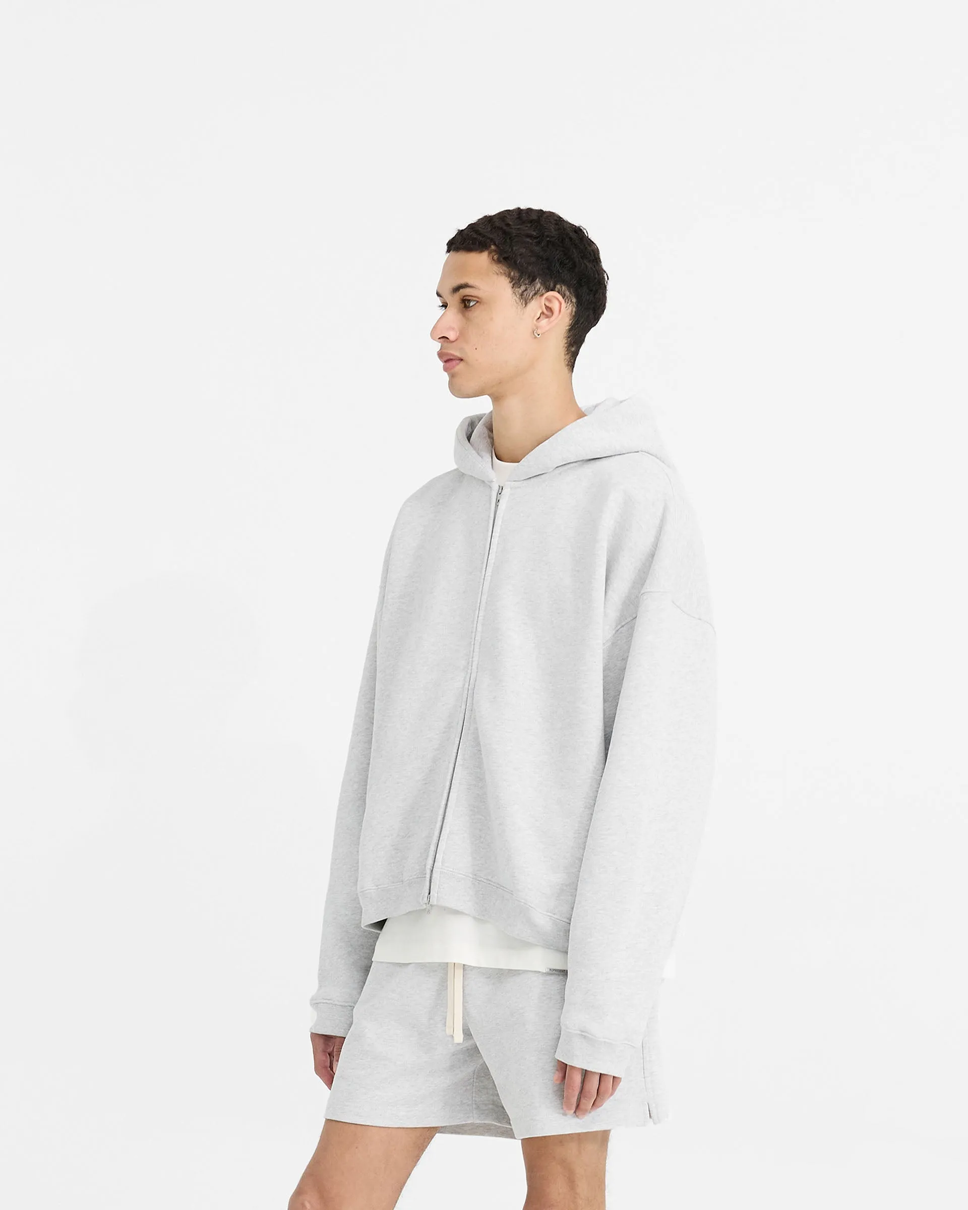 Initial Boxy Zip Through Hoodie - Ice Grey Marl sold by Represent product image thumbnail 2