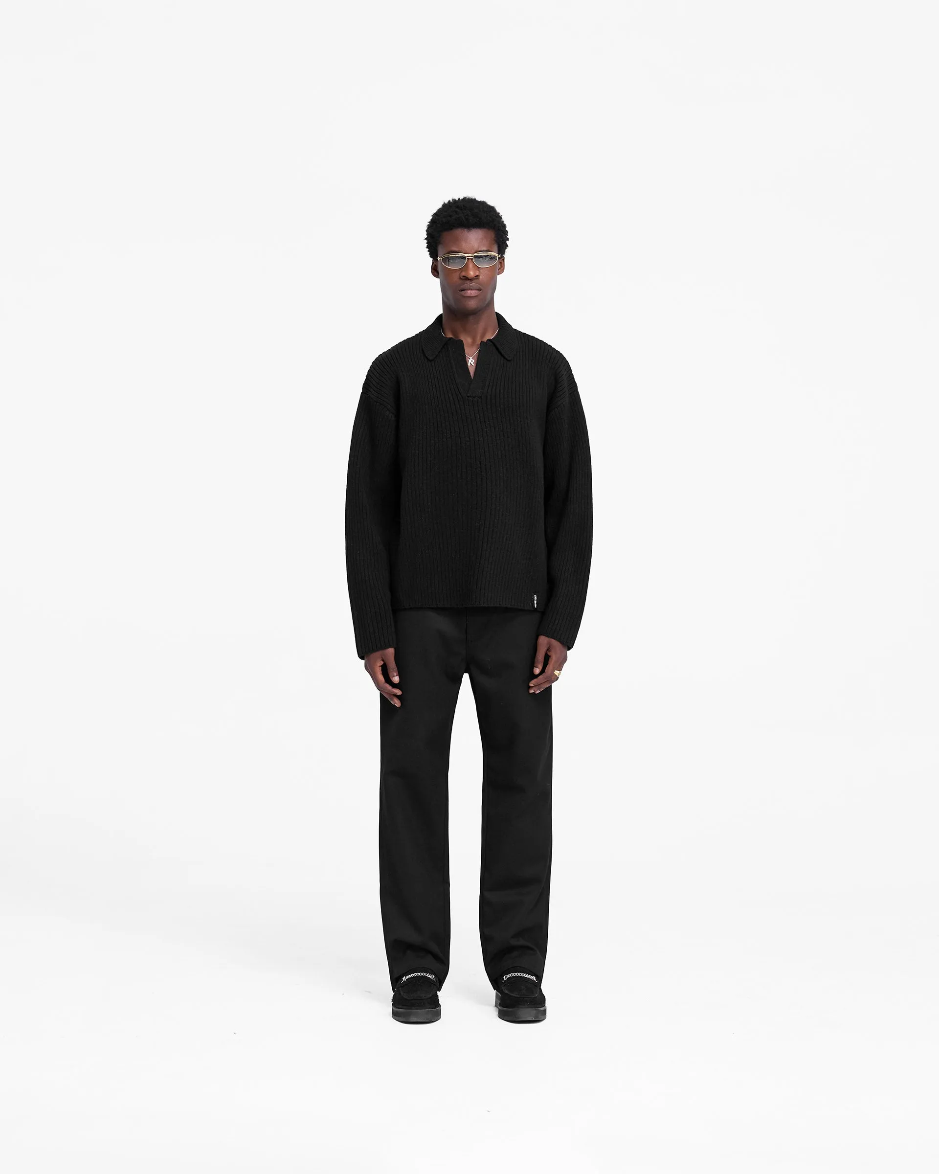 Ribbed Knit Polo - Jet Black sold by Represent product image thumbnail 5