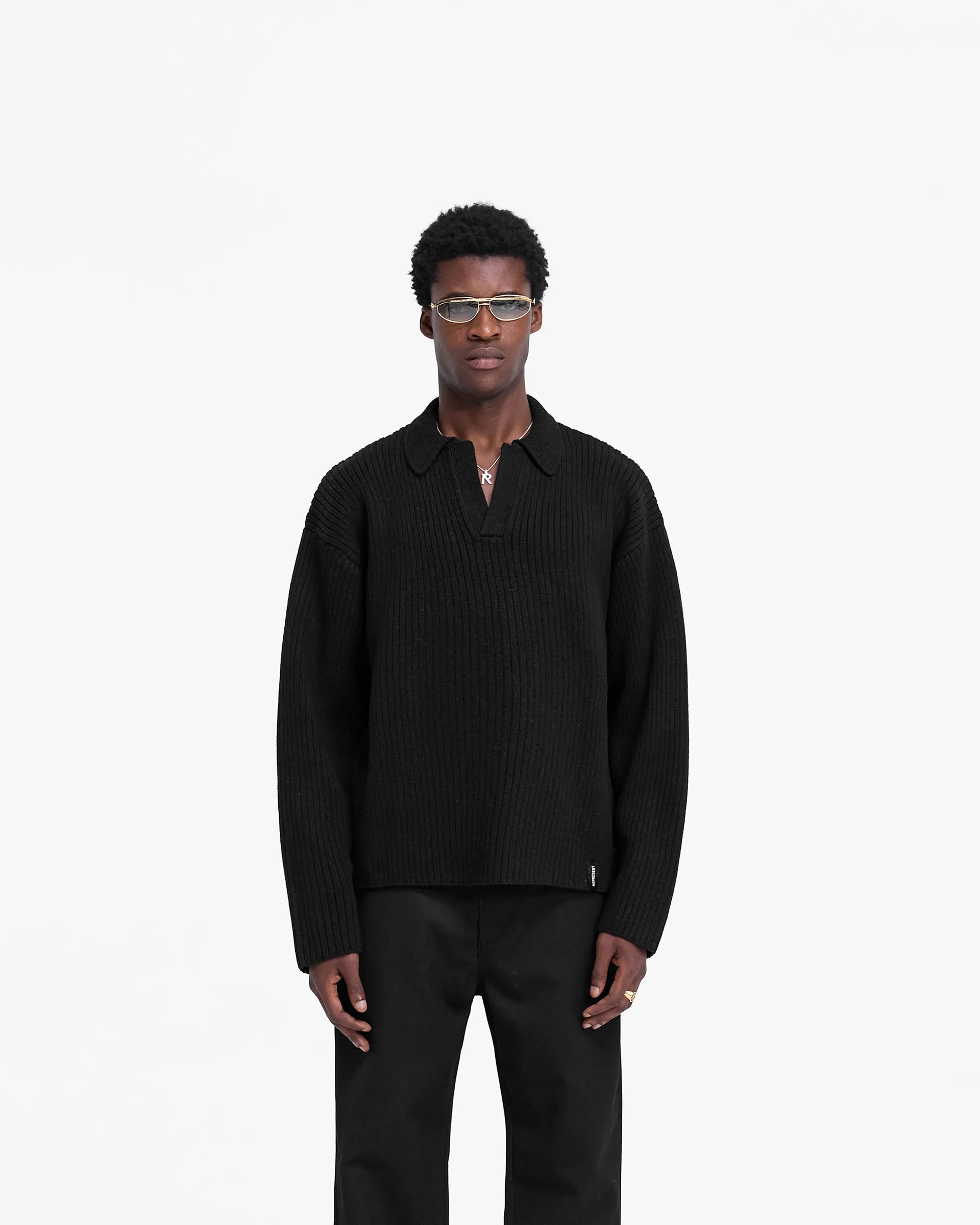 Ribbed Knit Polo - Jet Black sold by Represent product image thumbnail 3