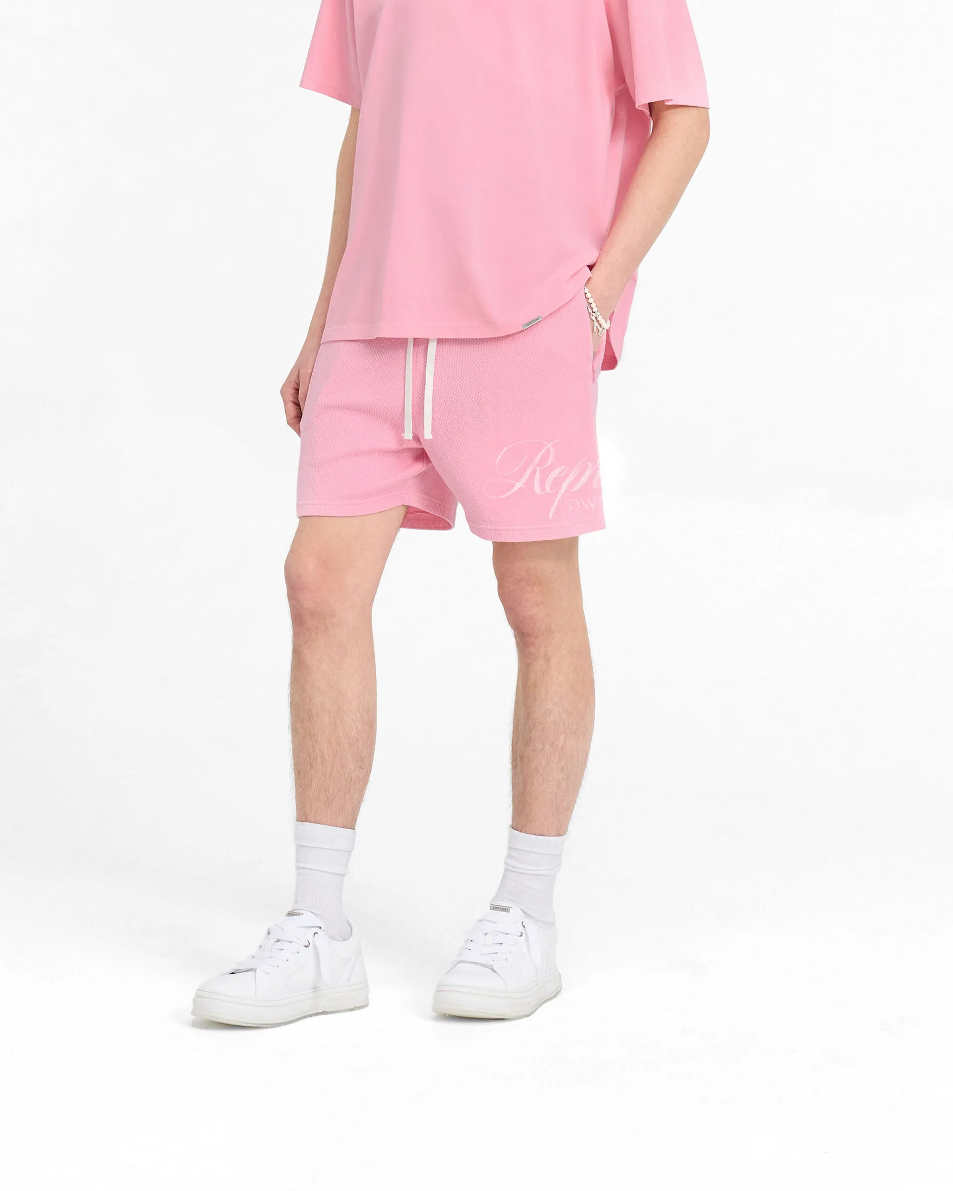 Represent Owners Club Script Mesh Shorts - Pink sold by Represent product image thumbnail 4