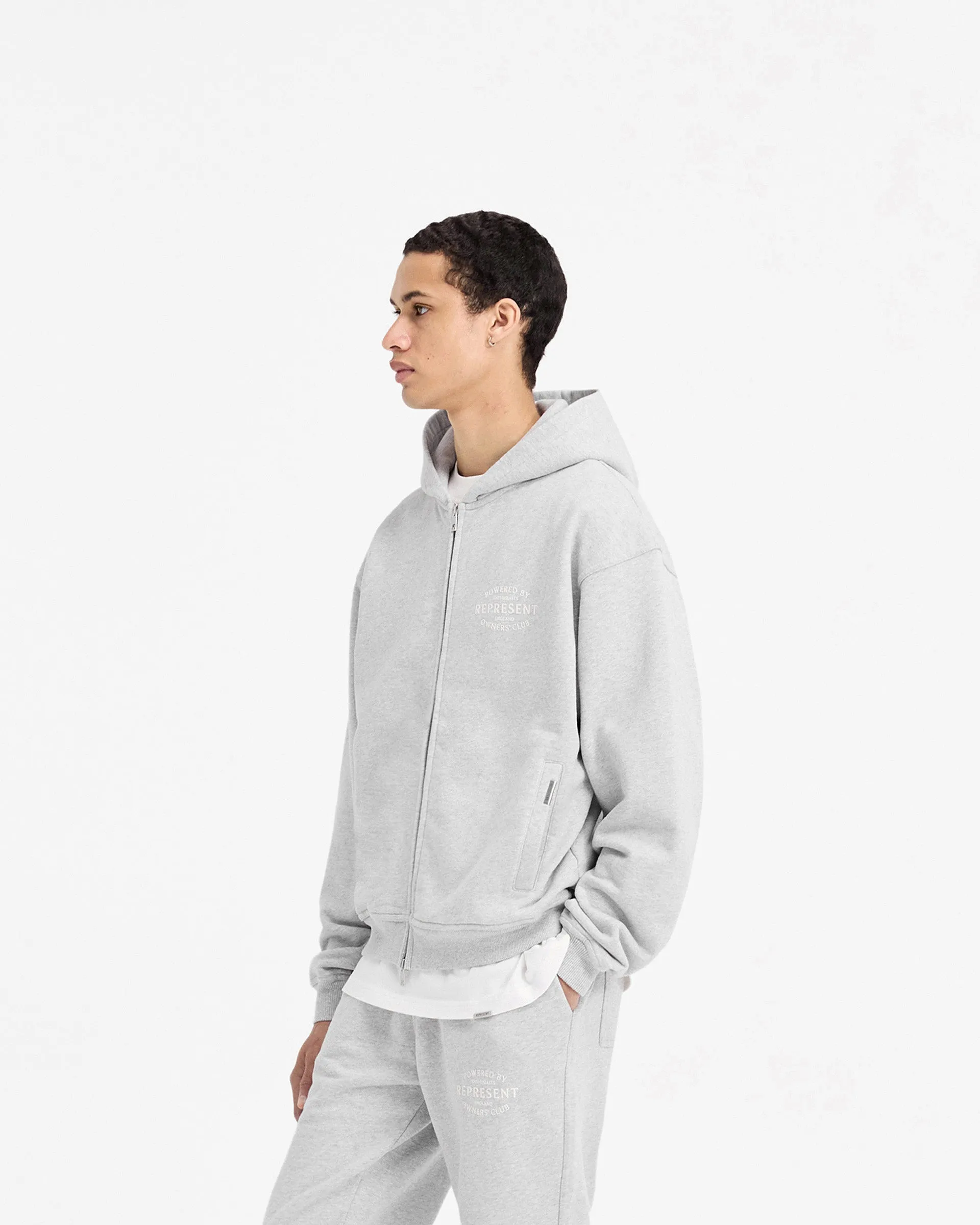 Represent Owners Club Stamp Zip Up Hoodie - Ash Grey sold by Represent product image thumbnail 4