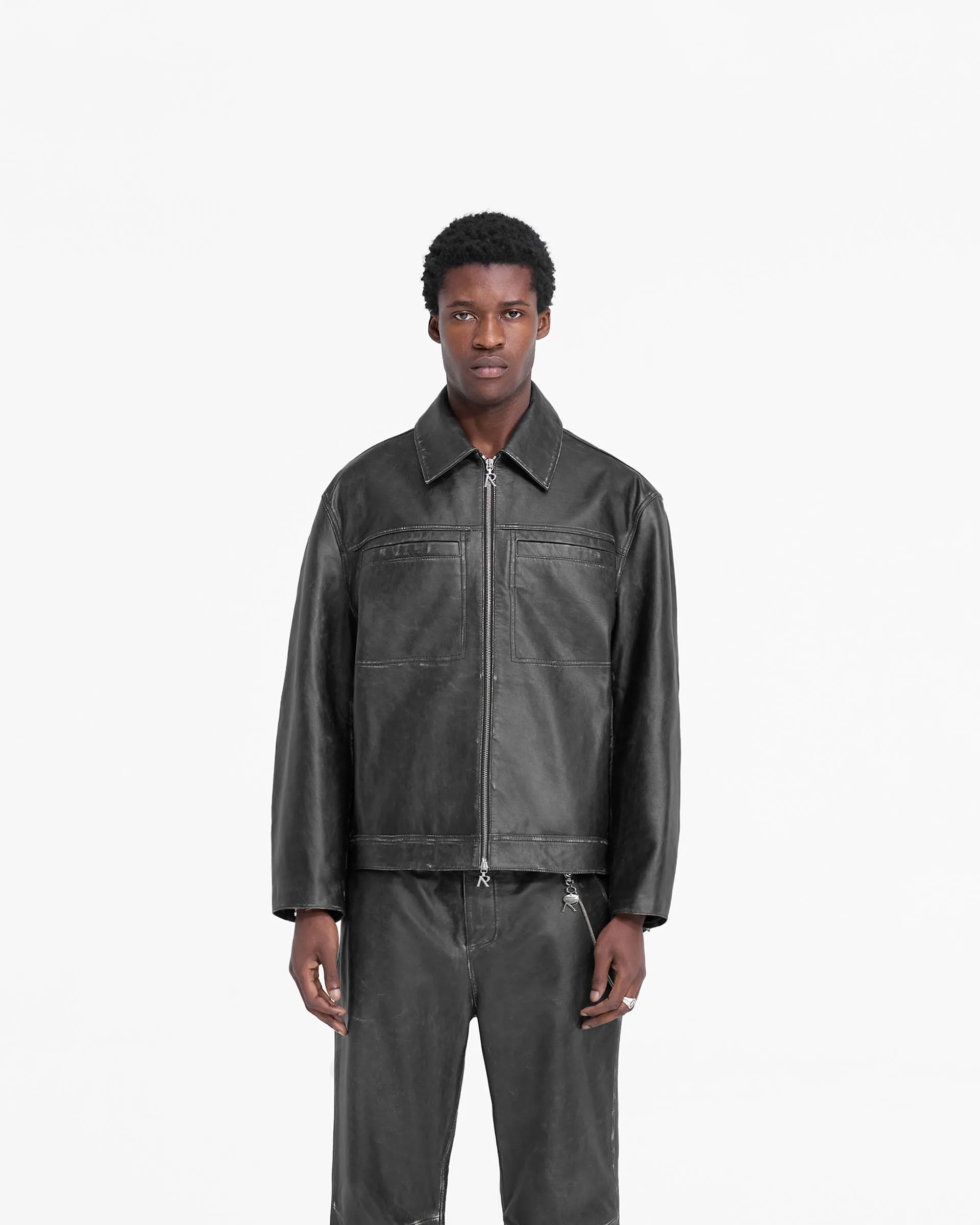 Distressed Leather Smart Jacket - Black sold by Represent product image thumbnail 3