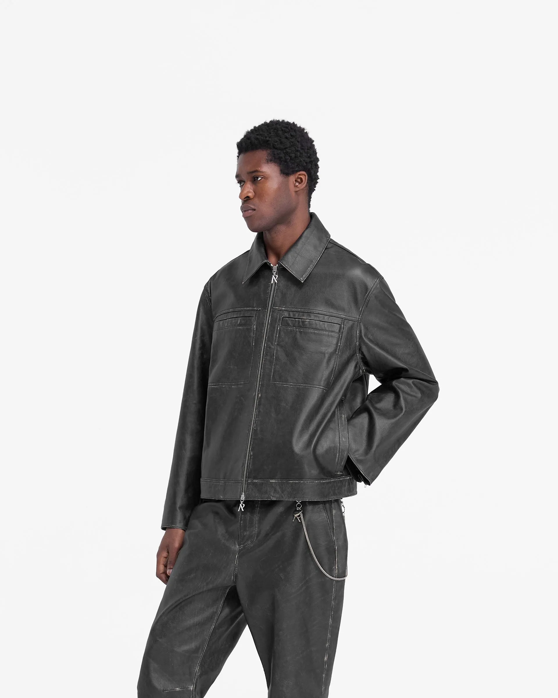 Distressed Leather Smart Jacket - Black sold by Represent product image thumbnail 2